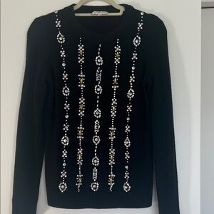 Tory Burch Black Sweater with Crystal and Beaded Design